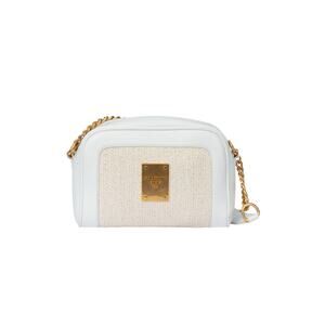 BALMAIN White Gold Plaque Logo Accent Zip Shoulder Bag